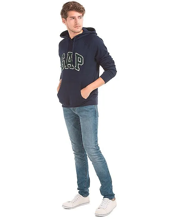 GAP Men Blue Logo Fleece Hooded Sweatshirt