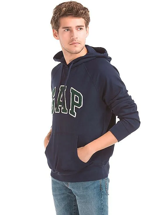 GAP Men Blue Logo Fleece Hooded Sweatshirt