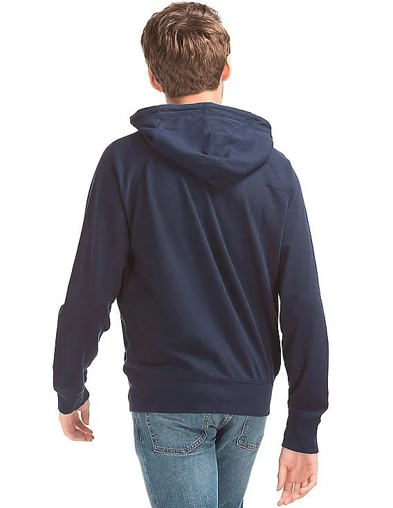 GAP Men Blue Logo Fleece Hooded Sweatshirt