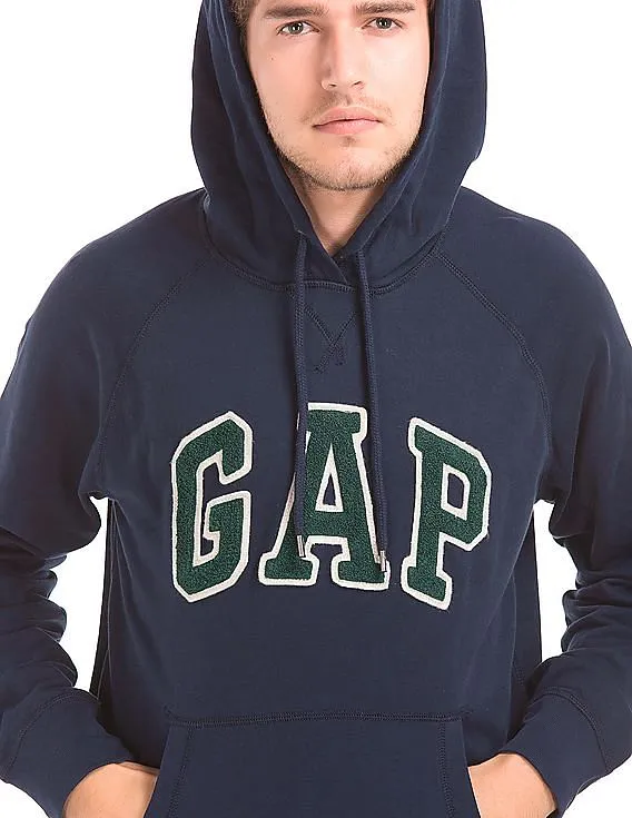 GAP Men Blue Logo Fleece Hooded Sweatshirt