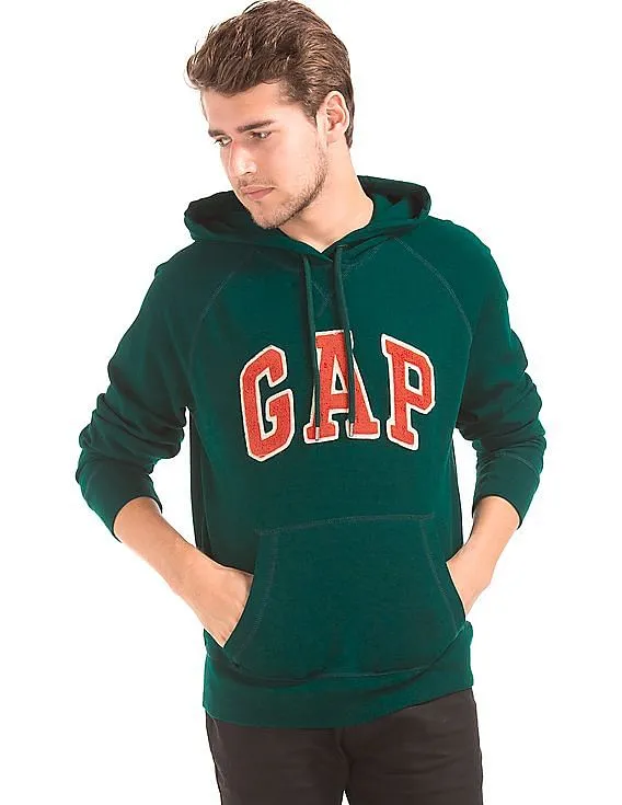 GAP Men Green Logo Fleece Hooded Sweatshirt