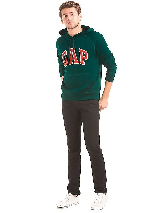 GAP Men Green Logo Fleece Hooded Sweatshirt