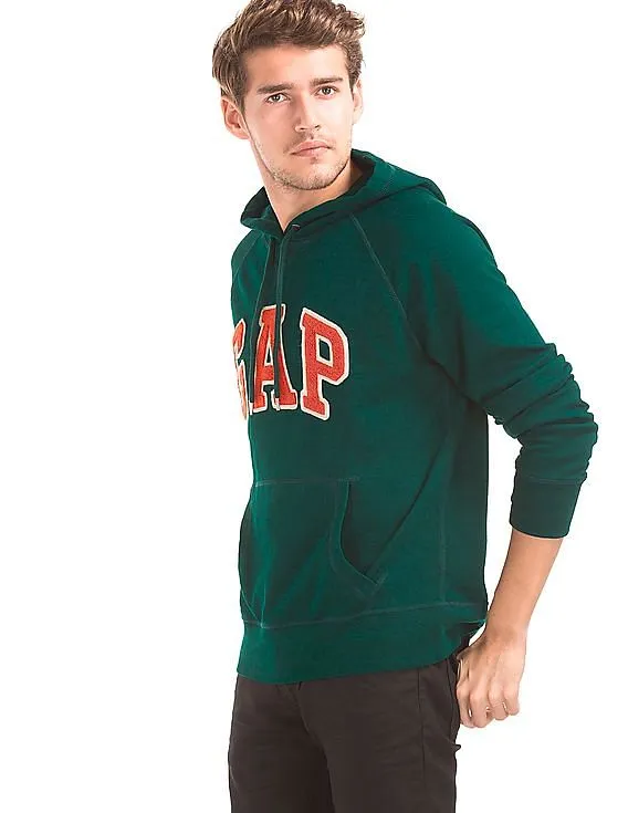 GAP Men Green Logo Fleece Hooded Sweatshirt