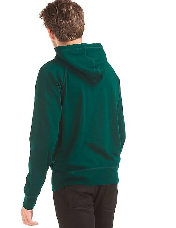 GAP Men Green Logo Fleece Hooded Sweatshirt