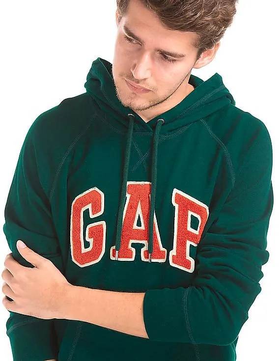 GAP Men Green Logo Fleece Hooded Sweatshirt