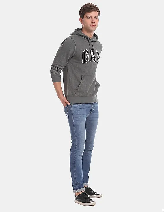 GAP Men Grey Logo Fleece Hooded Sweatshirt