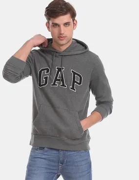 GAP Men Grey Logo Fleece Hooded Sweatshirt