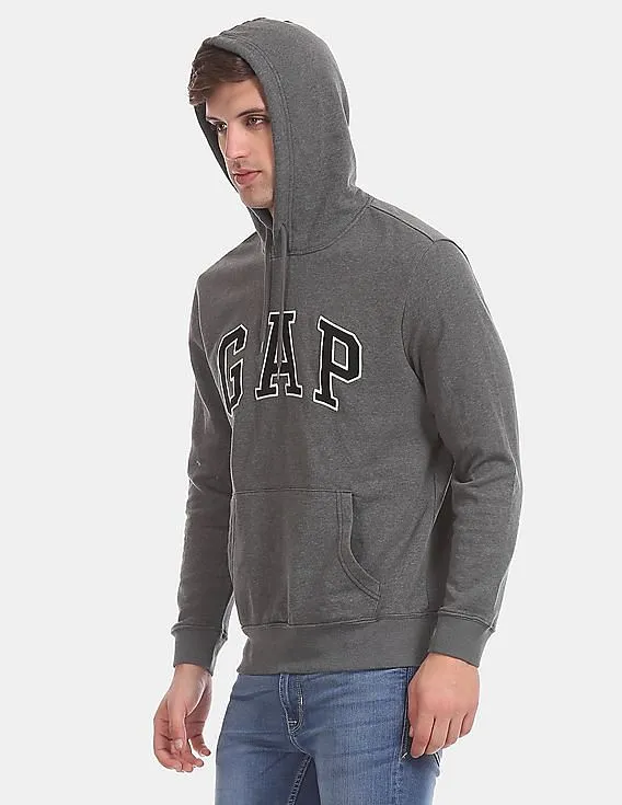 GAP Men Grey Logo Fleece Hooded Sweatshirt