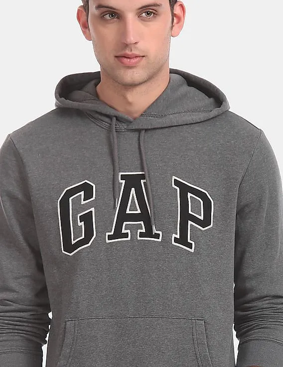 GAP Men Grey Logo Fleece Hooded Sweatshirt