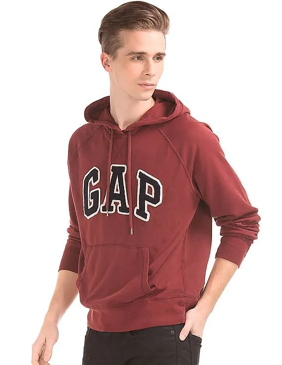 GAP Men Red Fleece Logo Hooded Sweatshirt