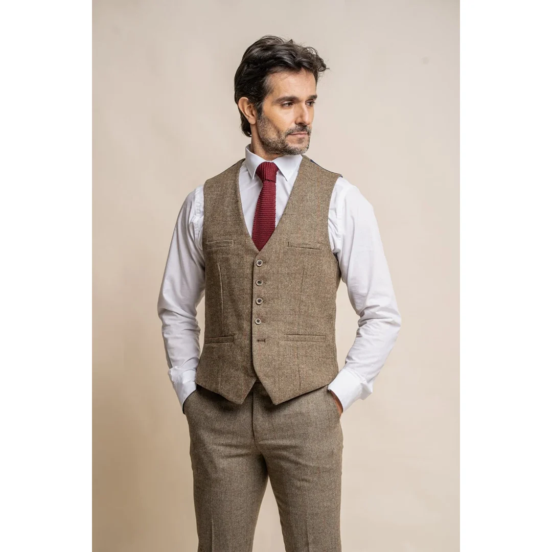 Gaston - Men's Tweed Olive Check Waistcoat