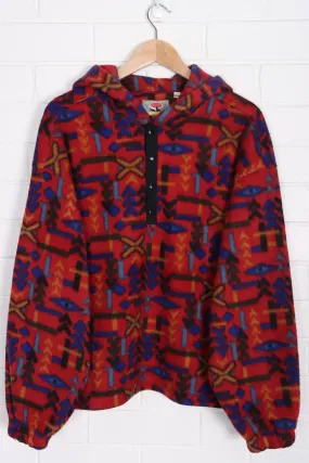 Geometric Print 1/4 Snap Hooded Fleece Sweatshirt (XL)