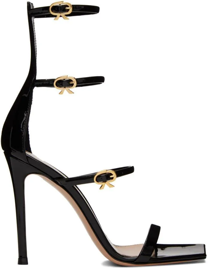 Gianvito Rossi Black Ribbon Uptown 105 Heeled Sandals