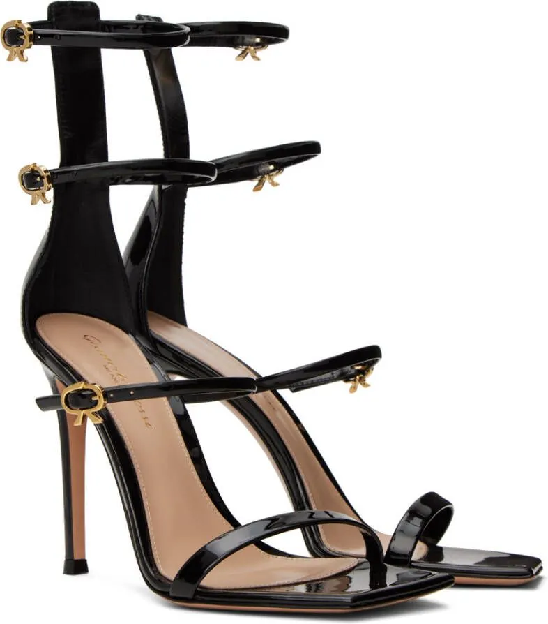 Gianvito Rossi Black Ribbon Uptown 105 Heeled Sandals