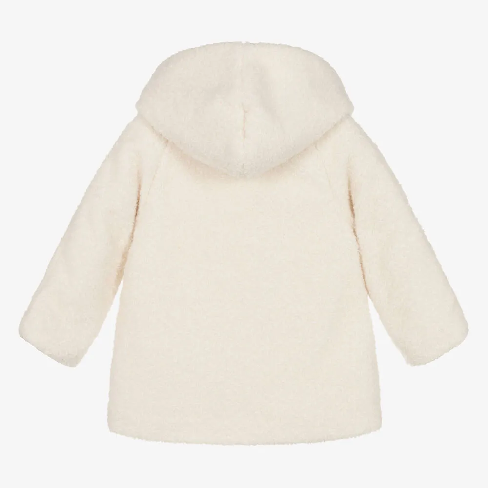 Girls Ivory Teddy Fleece Hooded Duffle Coat