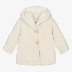 Girls Ivory Teddy Fleece Hooded Duffle Coat