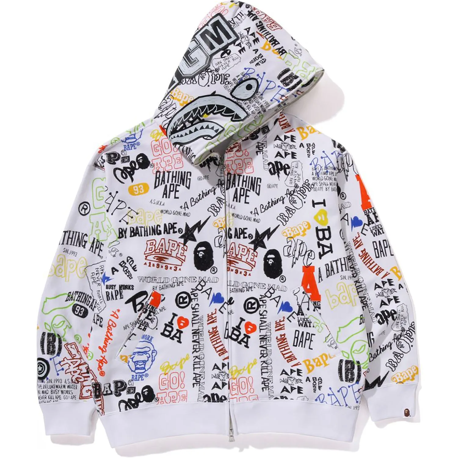 HAND DRAW PATTERN SHARK ZIP HOODIE MENS