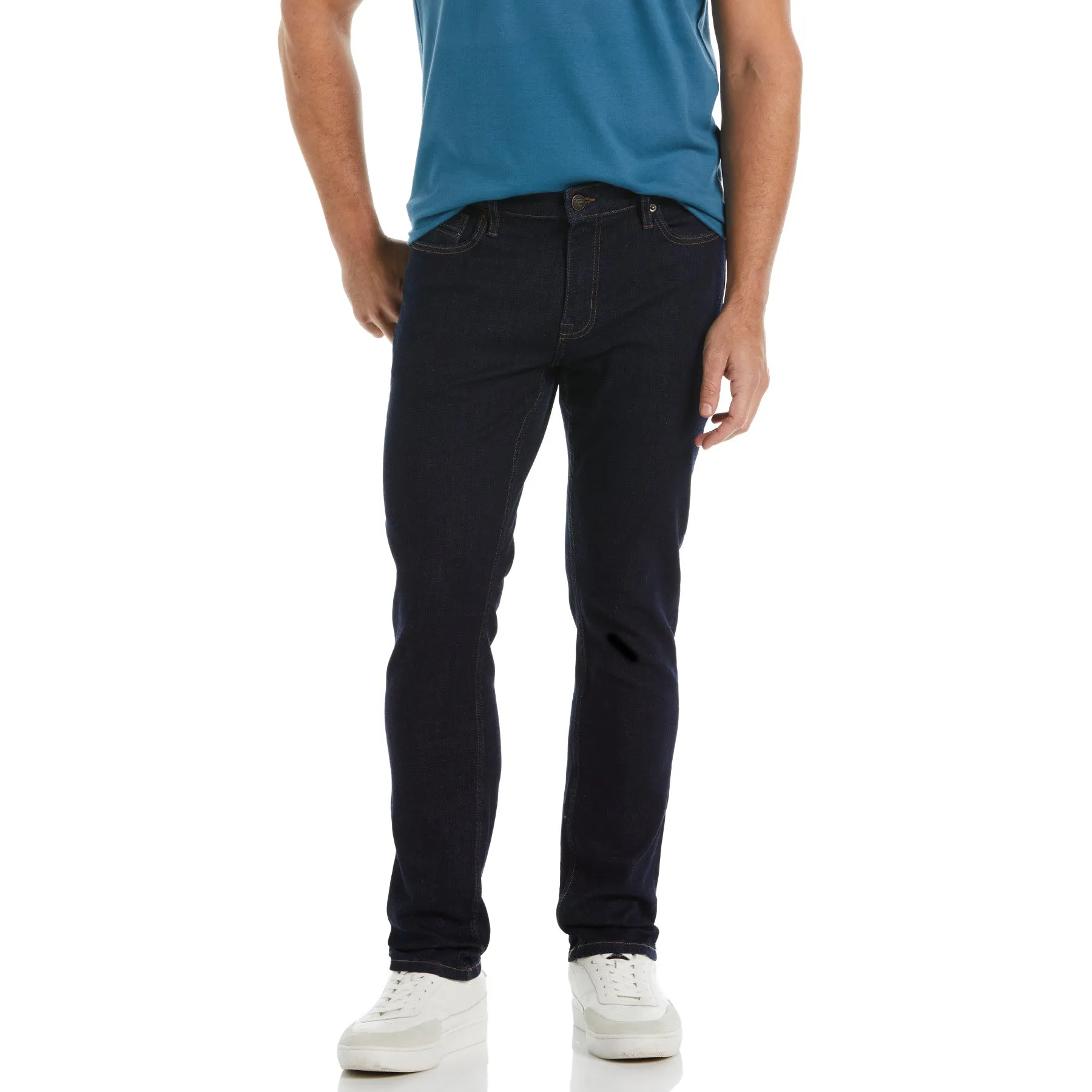 Indigo Rinse Slim Fit Stretch Denim Trousers In Dark Indigo