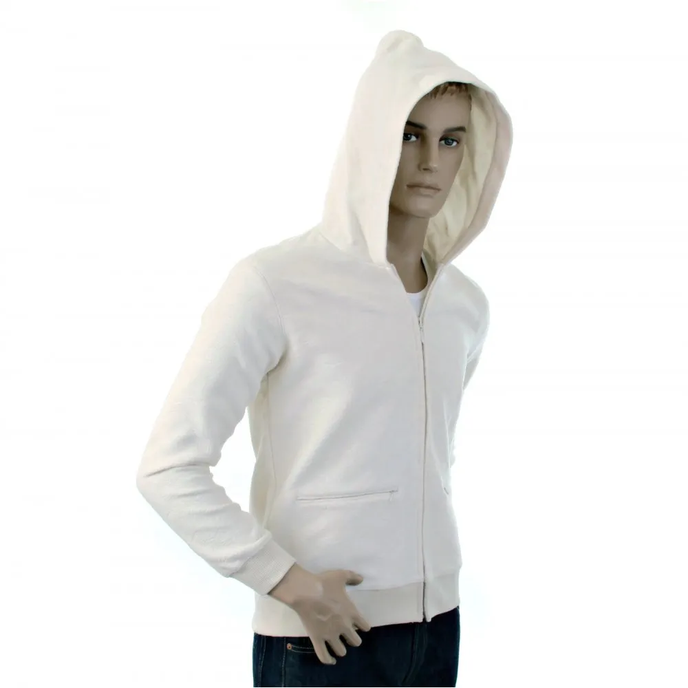 Ivory Wool Mix Regular Fit Zipped Front Hooded Jacket for Men