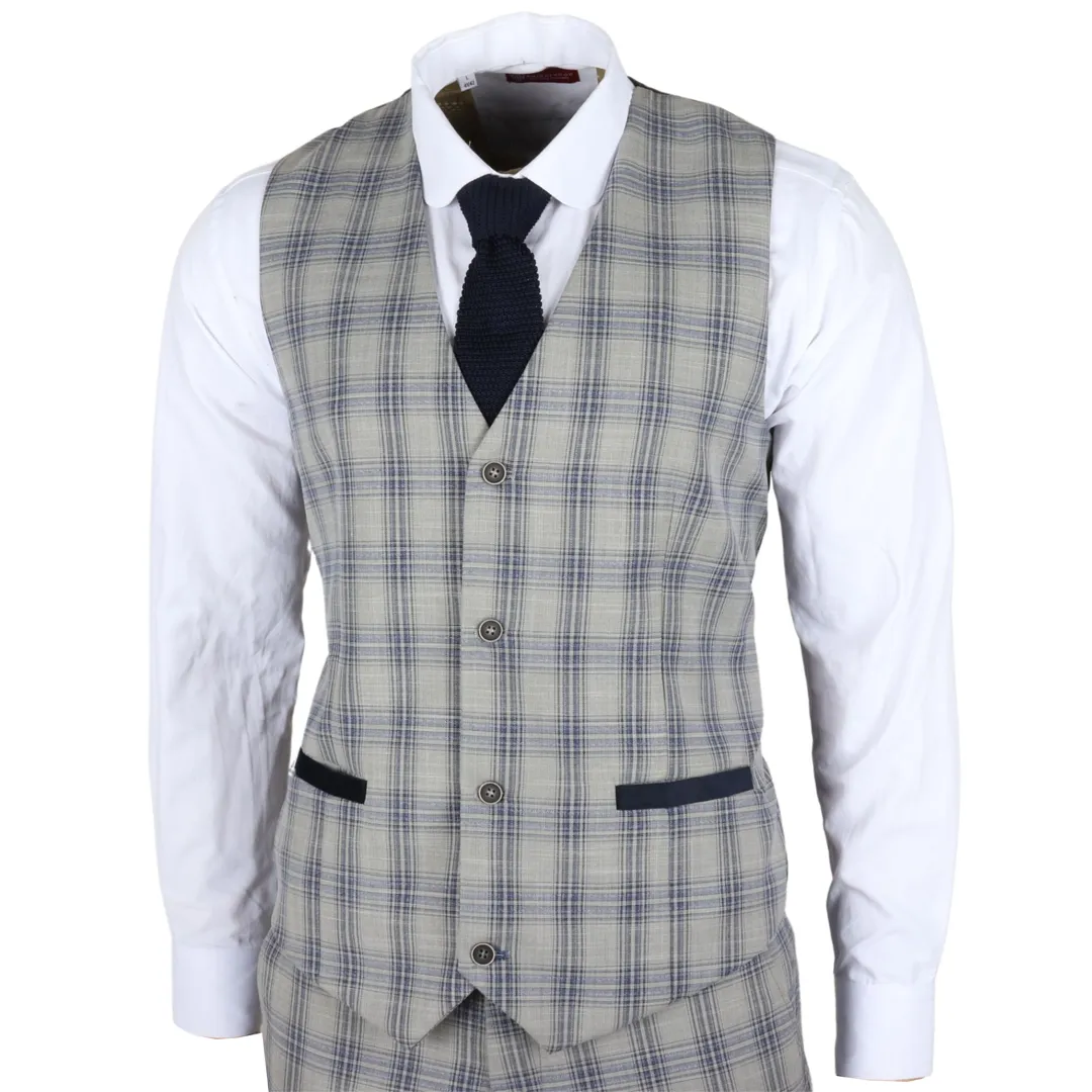 Knight - Men's Grey Blue Checked Waistcoat