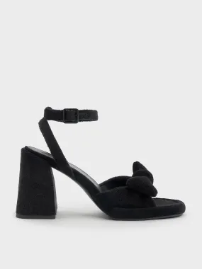 Loey Textured Bow Ankle-Strap Sandals - Black Textured