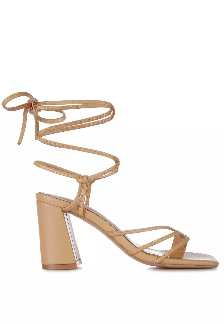 London Rag Nude Toe Ring Tie Up Block Sandals