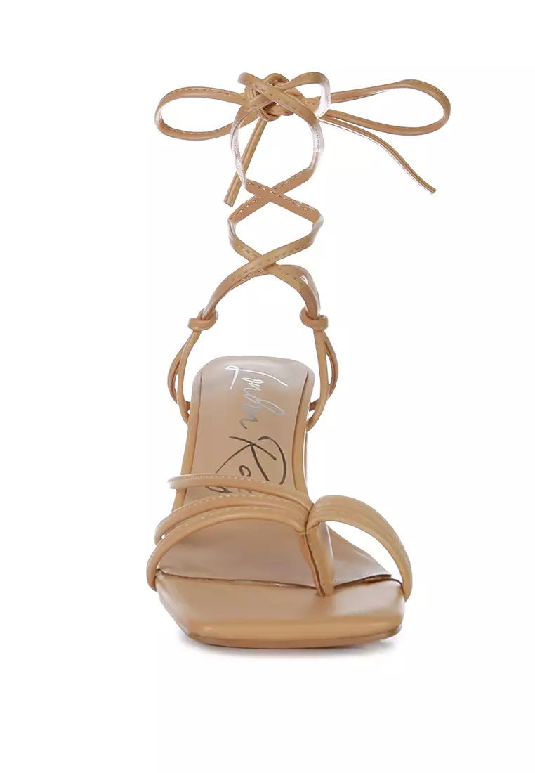 London Rag Nude Toe Ring Tie Up Block Sandals