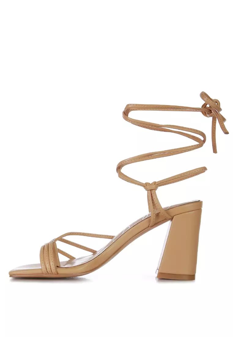 London Rag Nude Toe Ring Tie Up Block Sandals