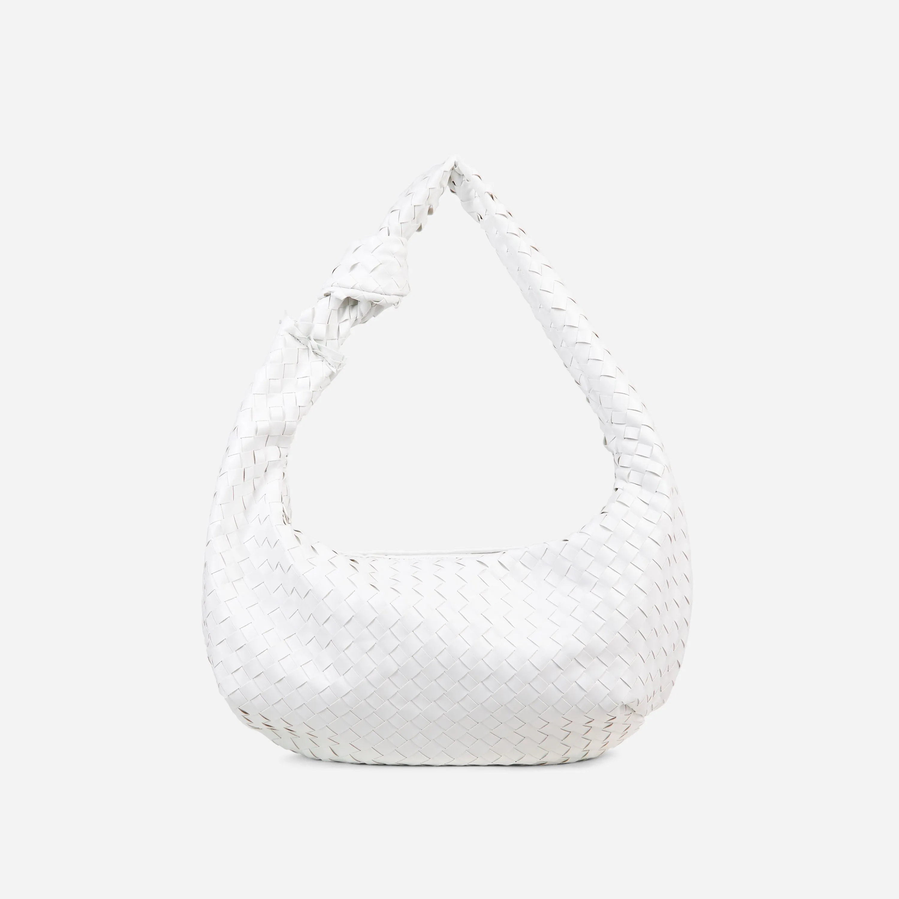 Loreen Woven Knotted Strap Detail Oversized Shoulder Bag In White Faux Leather