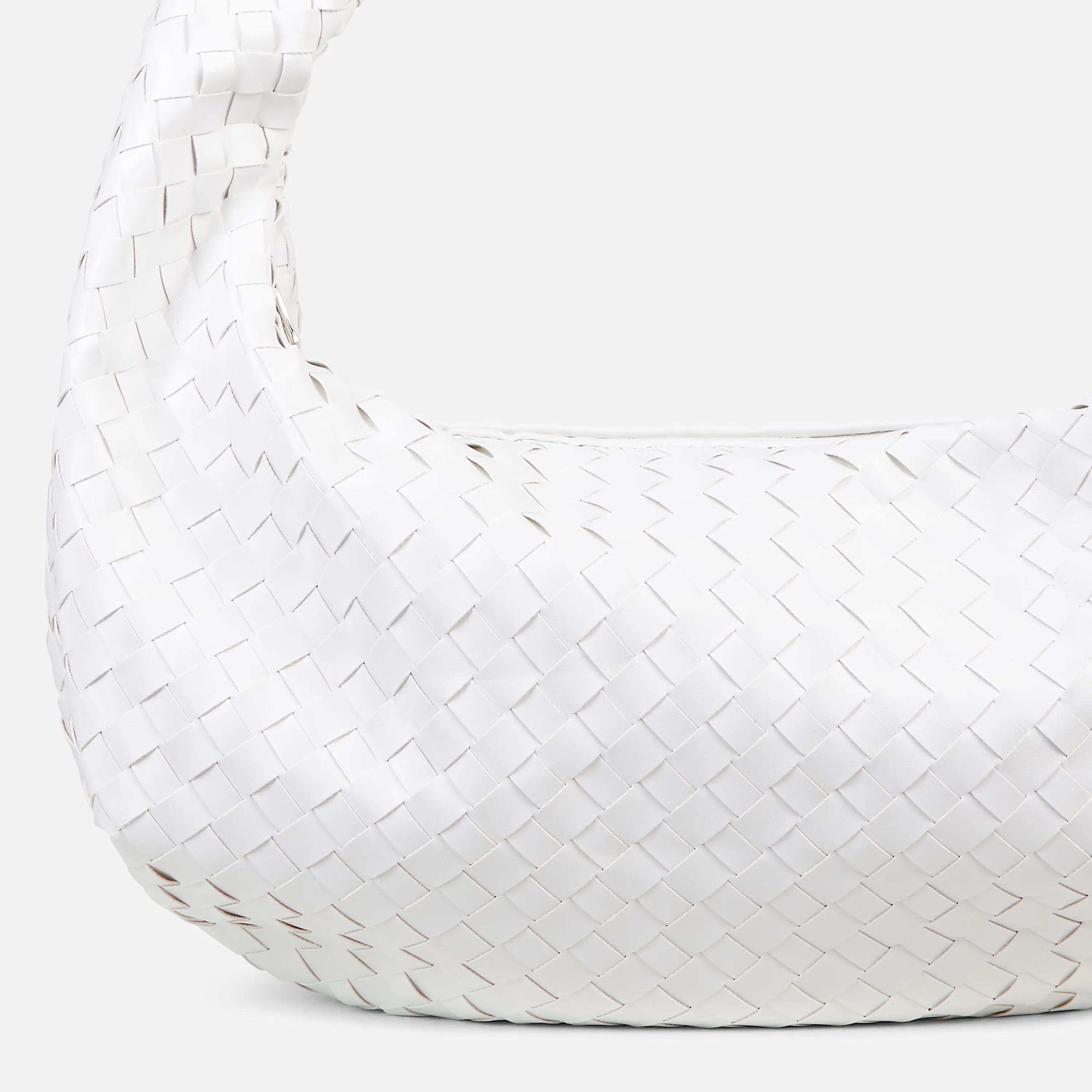 Loreen Woven Knotted Strap Detail Oversized Shoulder Bag In White Faux Leather