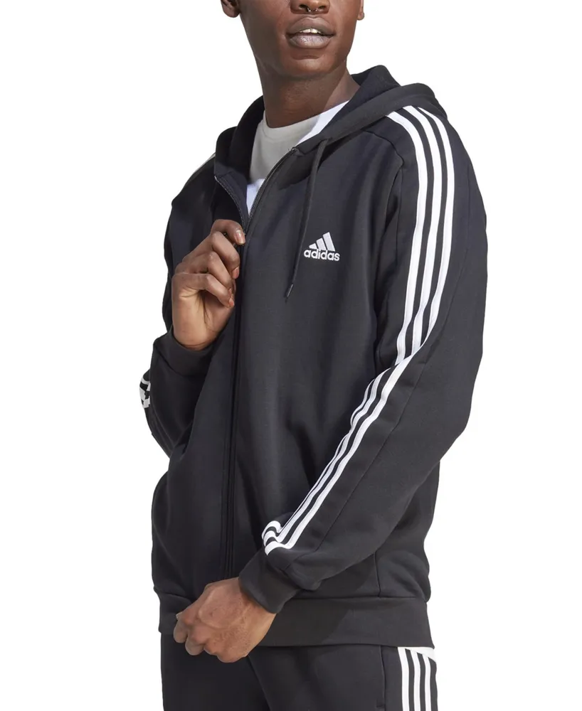 Macy's adidas Men's Essentials 3-Stripes Regular-Fit Full-Zip Fleece Hoodie, Regular & Big Tall