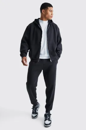 Man Oversized Boxy Hooded Zip Tracksuit | boohooMAN UK