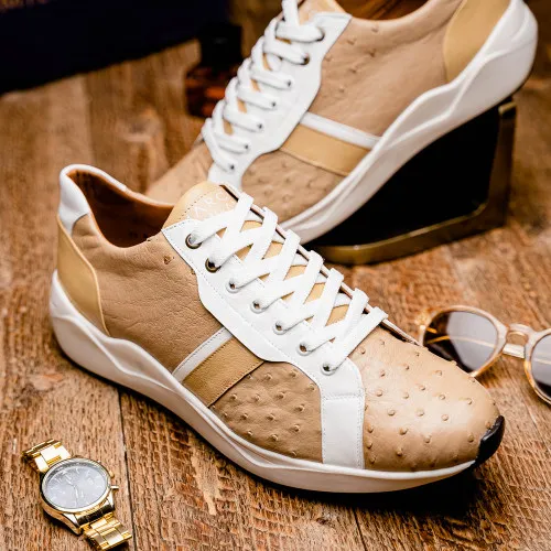 Marco Di Milano Lyon II Orix/White Ostrich and Calfskin Sneakers