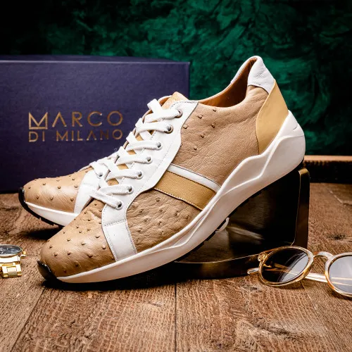 Marco Di Milano Lyon II Orix/White Ostrich and Calfskin Sneakers