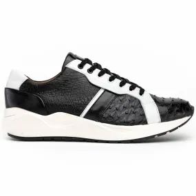 Marco Di Milano Lyon II Ostrich Quill & Calfskin Sneakers Black / White