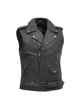 Men’s Biker Leather Vest – Black