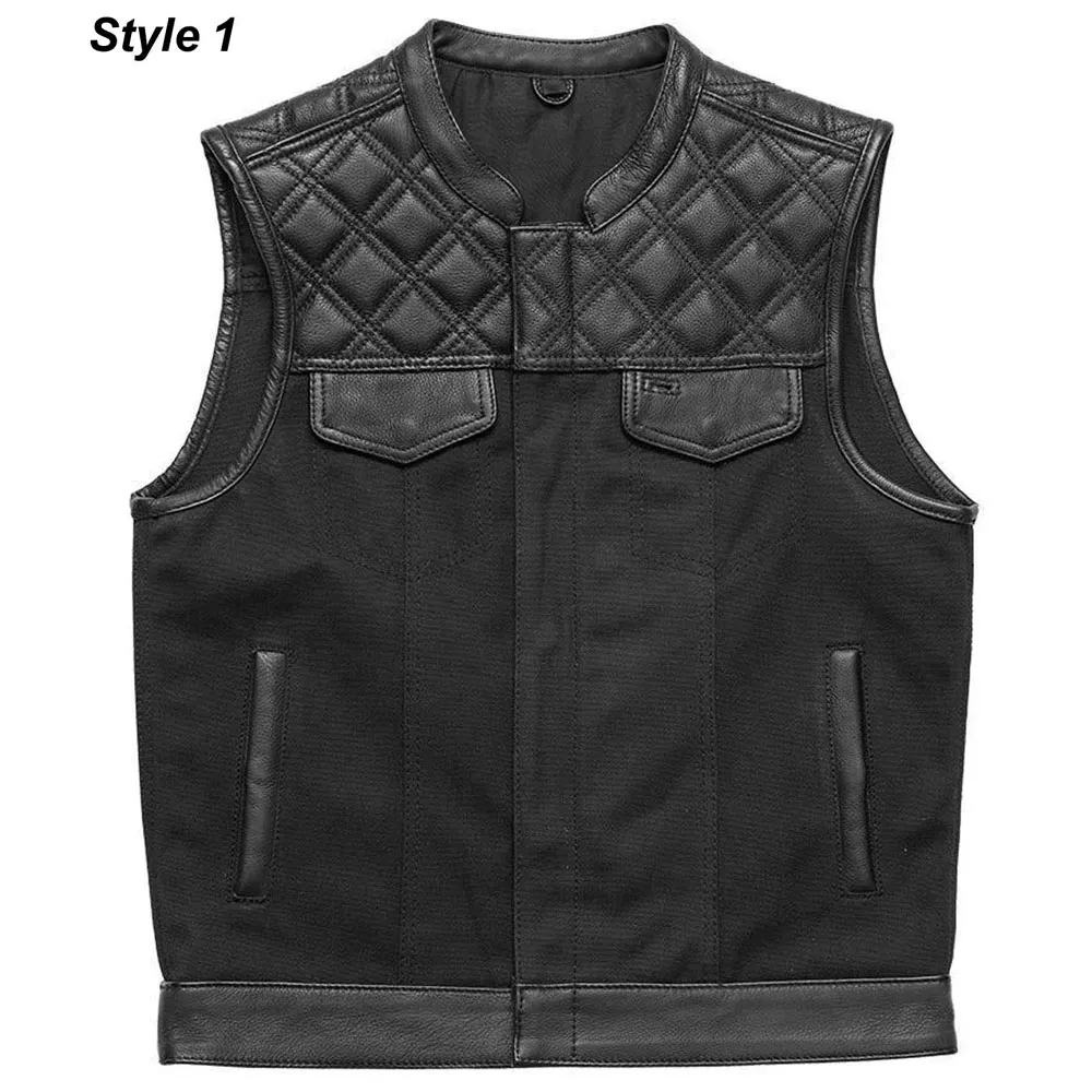 Men’s Motorcycle Leather & Canvas Hunt Club Vest