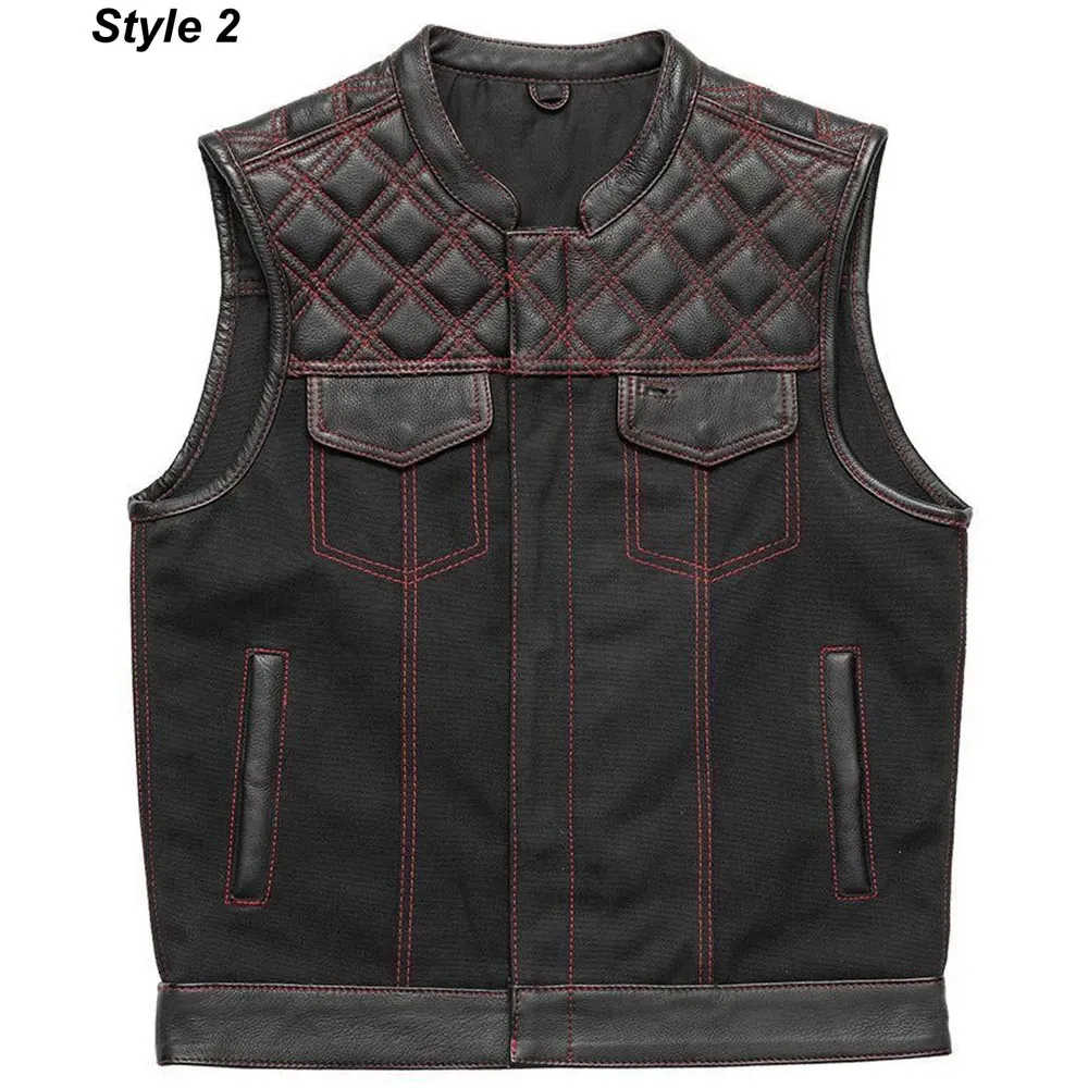 Men’s Motorcycle Leather & Canvas Hunt Club Vest