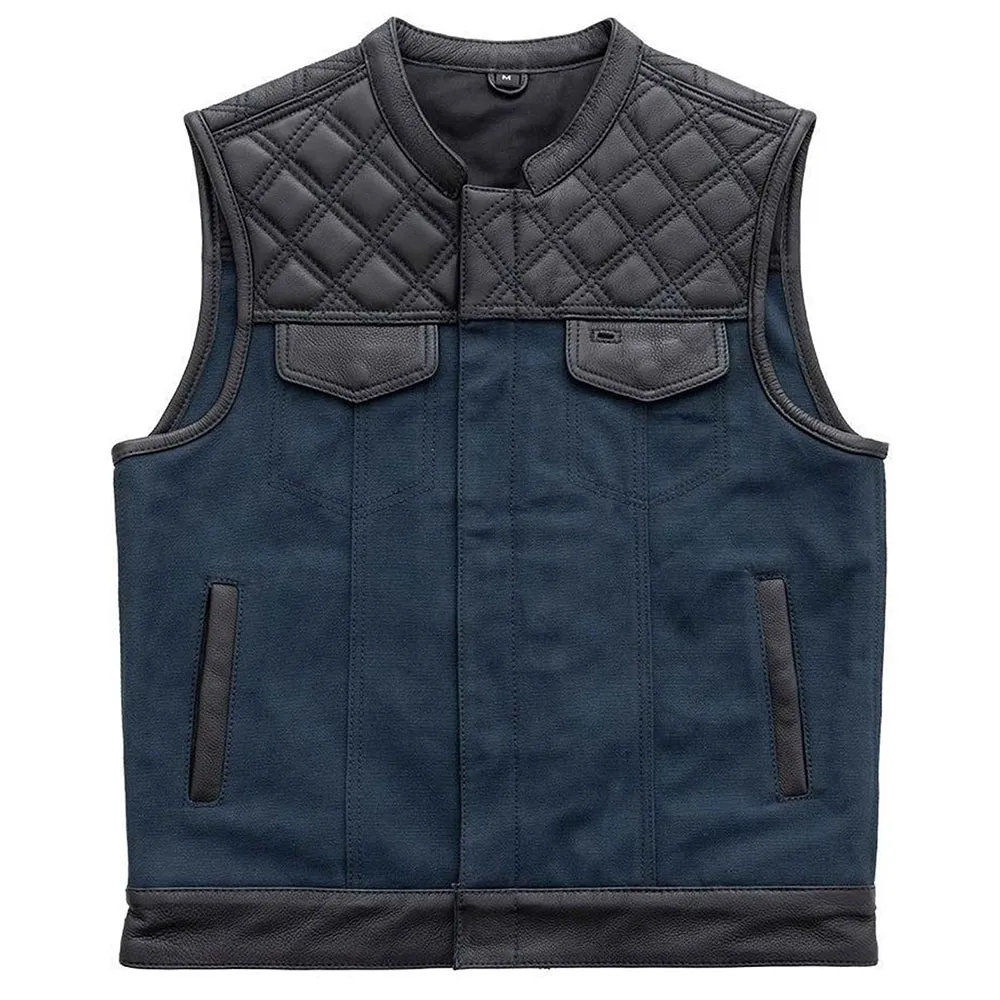 Men’s Motorcycle Leather & Canvas Hunt Club Vest