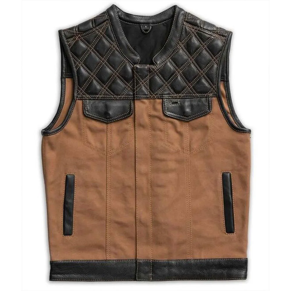 Men’s Motorcycle Leather & Canvas Hunt Club Vest