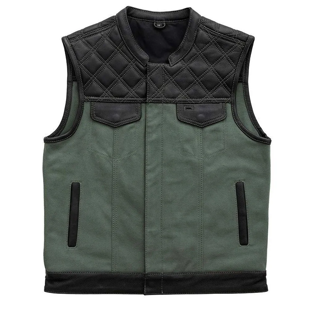 Men’s Motorcycle Leather & Canvas Hunt Club Vest