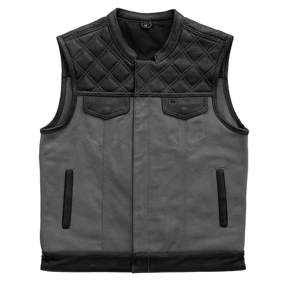 Men’s Motorcycle Leather & Canvas Hunt Club Vest