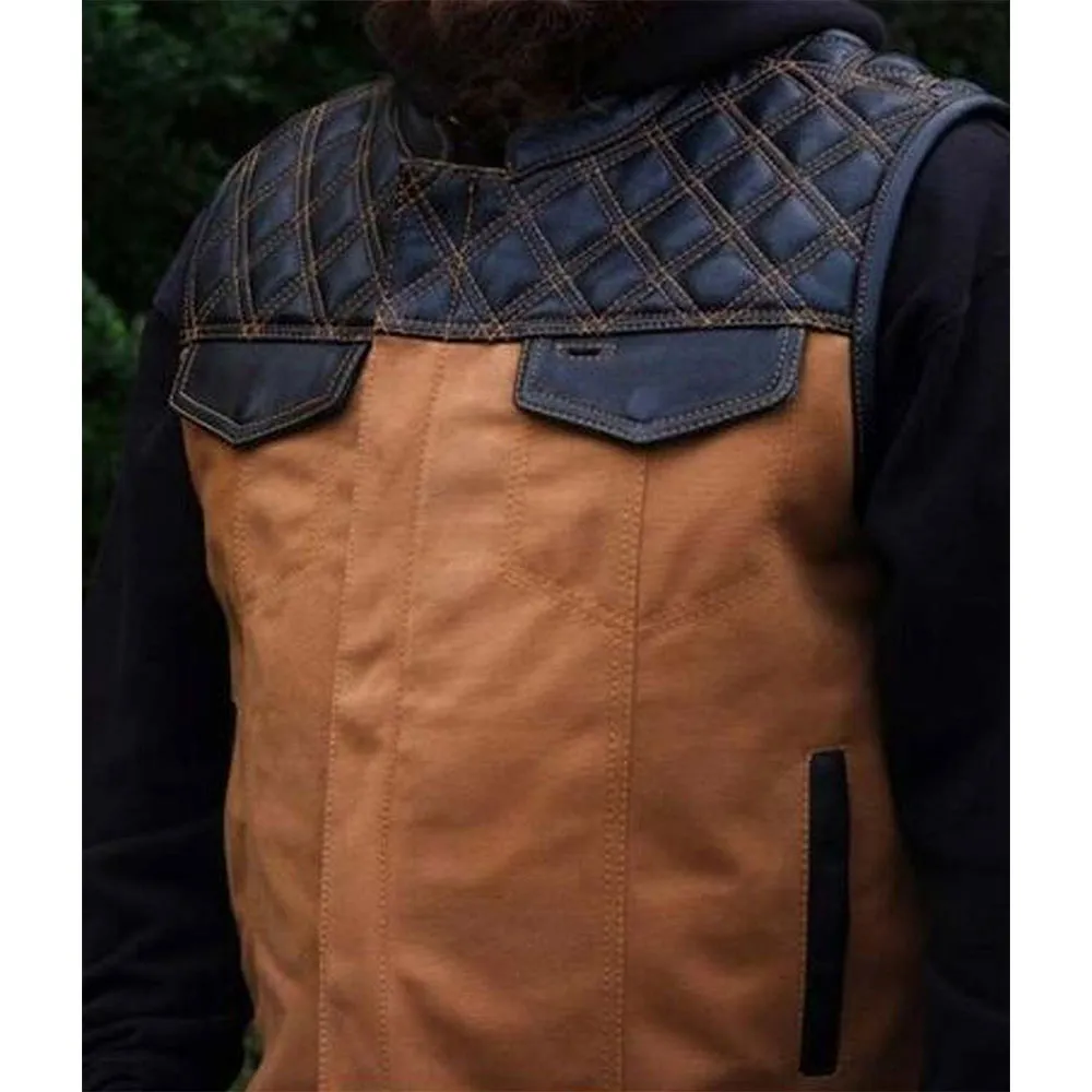 Men’s Motorcycle Leather & Canvas Hunt Club Vest