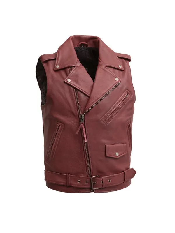 Men’s Red Motorcycle Leather Vest