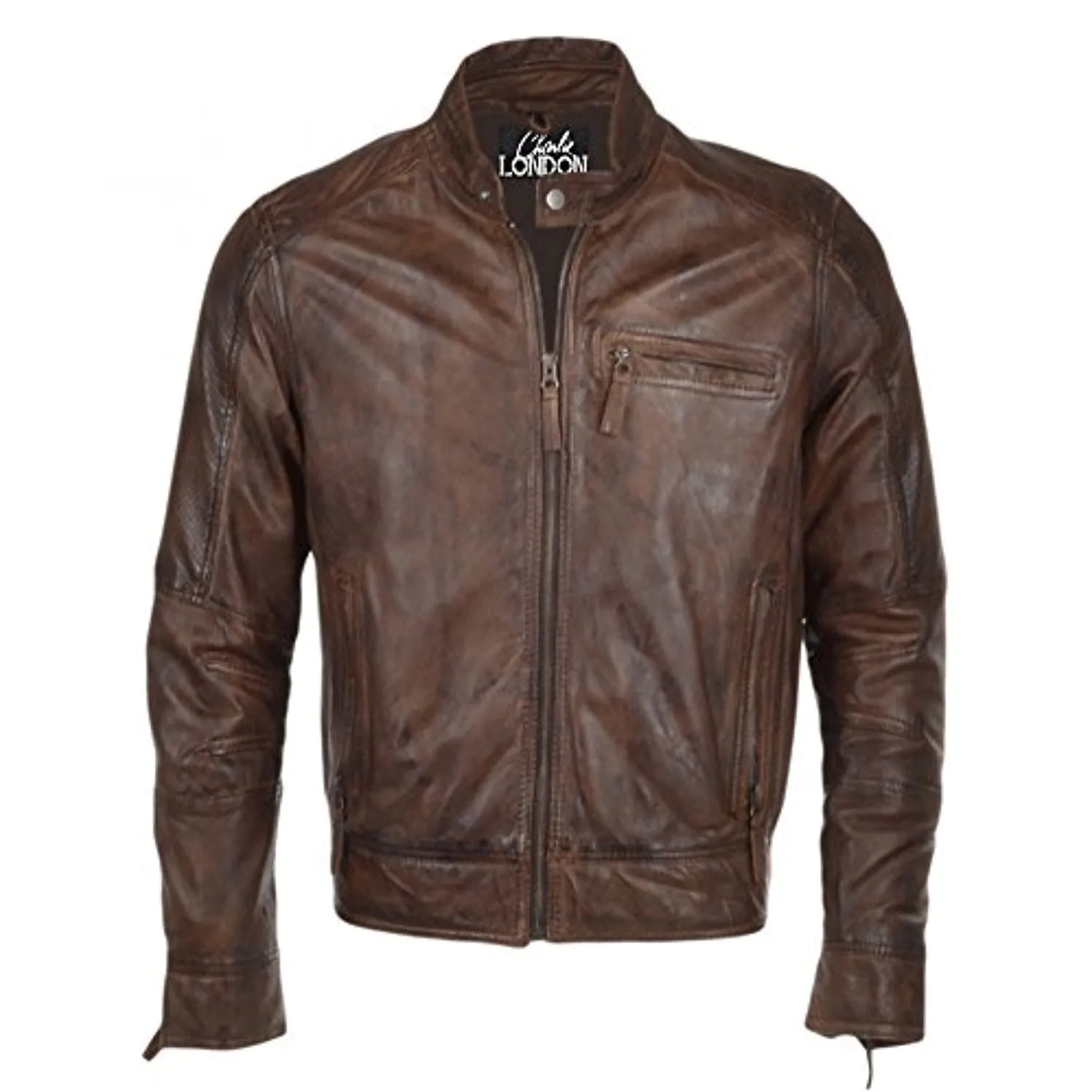 Mens Ashwood Biker Style Vintage Brown Leather Jacket