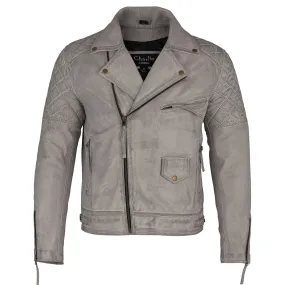 Mens Ashwood Diamond Vintage Grey Biker Style Leather Jacket