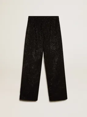 Men’s black joggers in linen blend with sequins