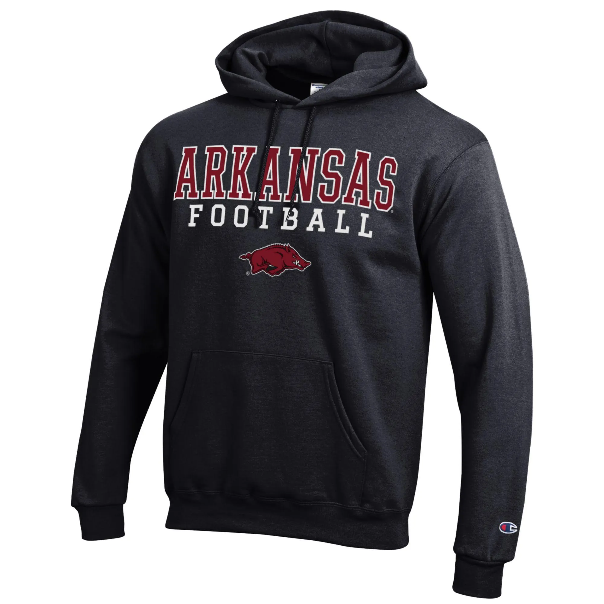 Men's Champion Black Arkansas Razorbacks Football Stack Pullover Hoodie