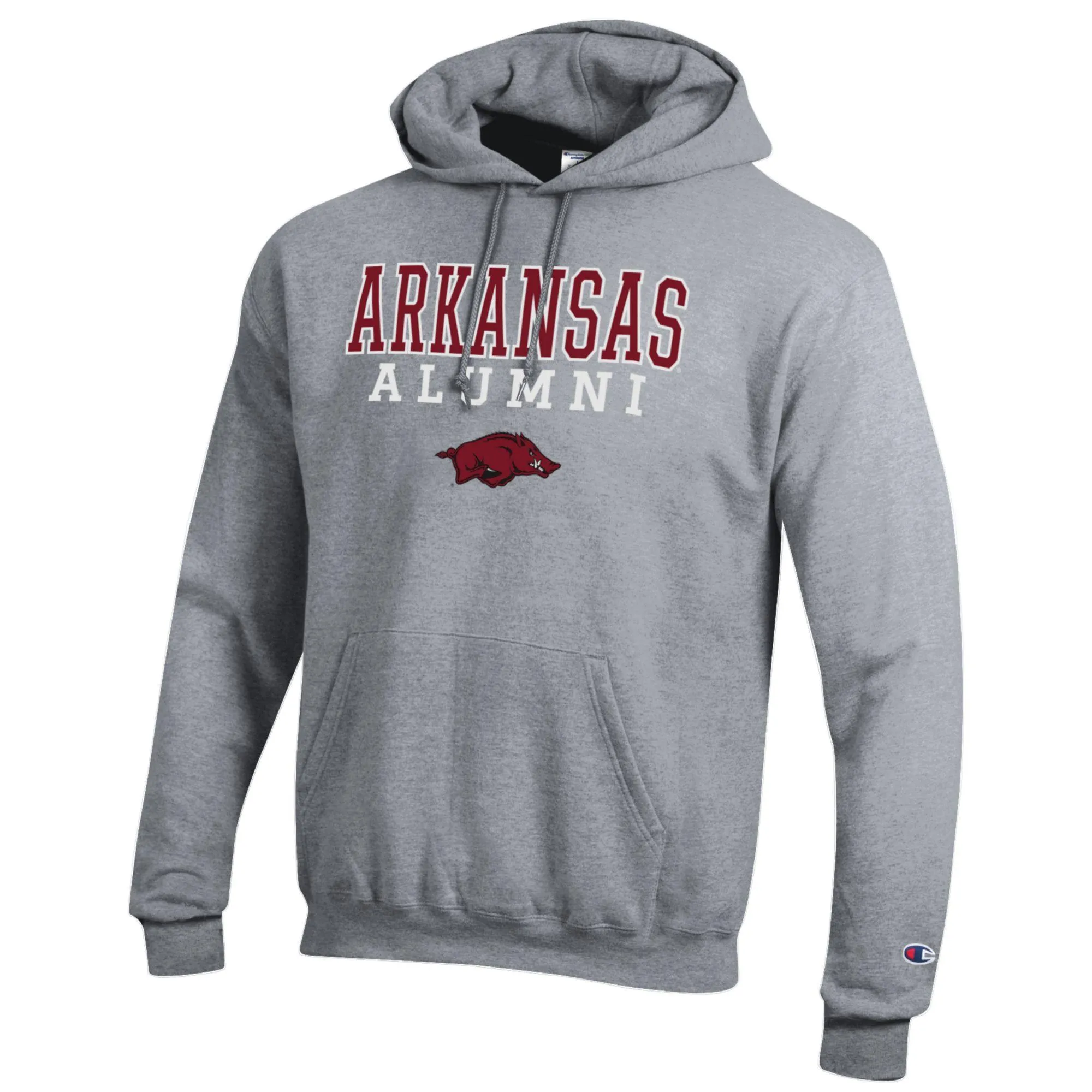 Men's Champion  Gray Arkansas Razorbacks Alumni Logo Stack Pullover Hoodie