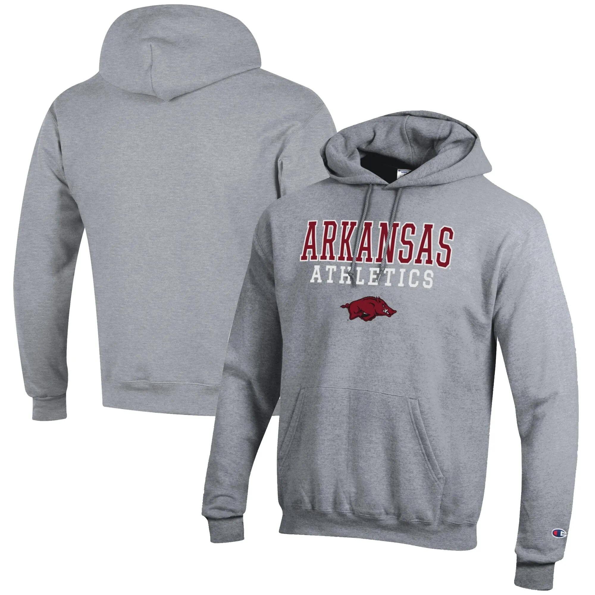 Men's Champion  Gray Arkansas Razorbacks Athletics Logo Stack Pullover Hoodie